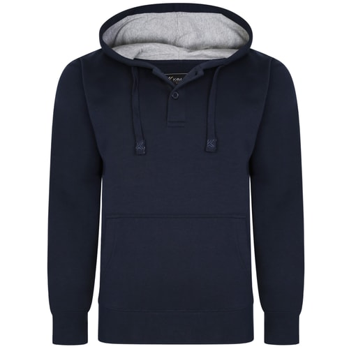 KAM 1/4 Button Through Hoody Navy